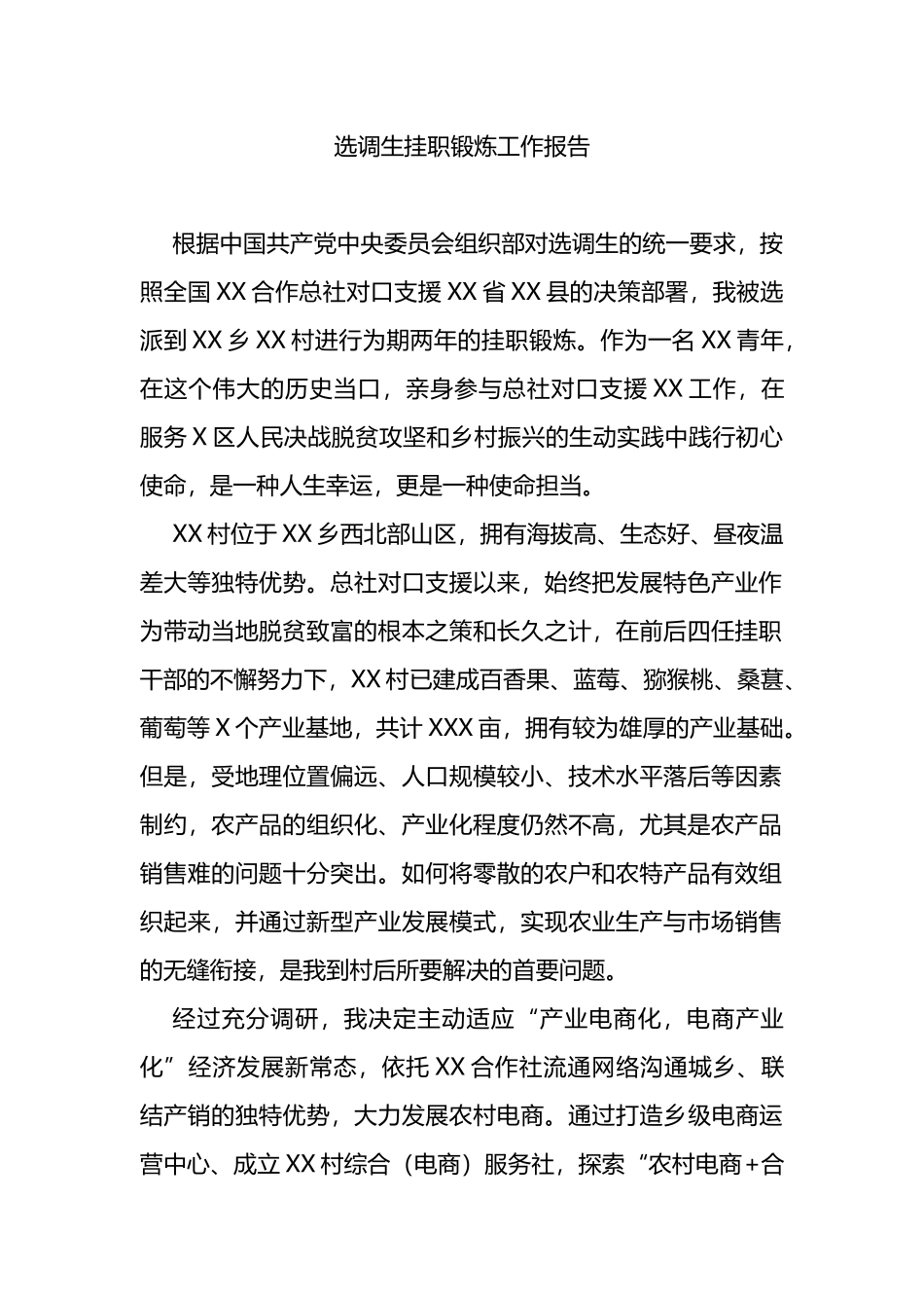 选调生挂职锻炼工作报告_第1页