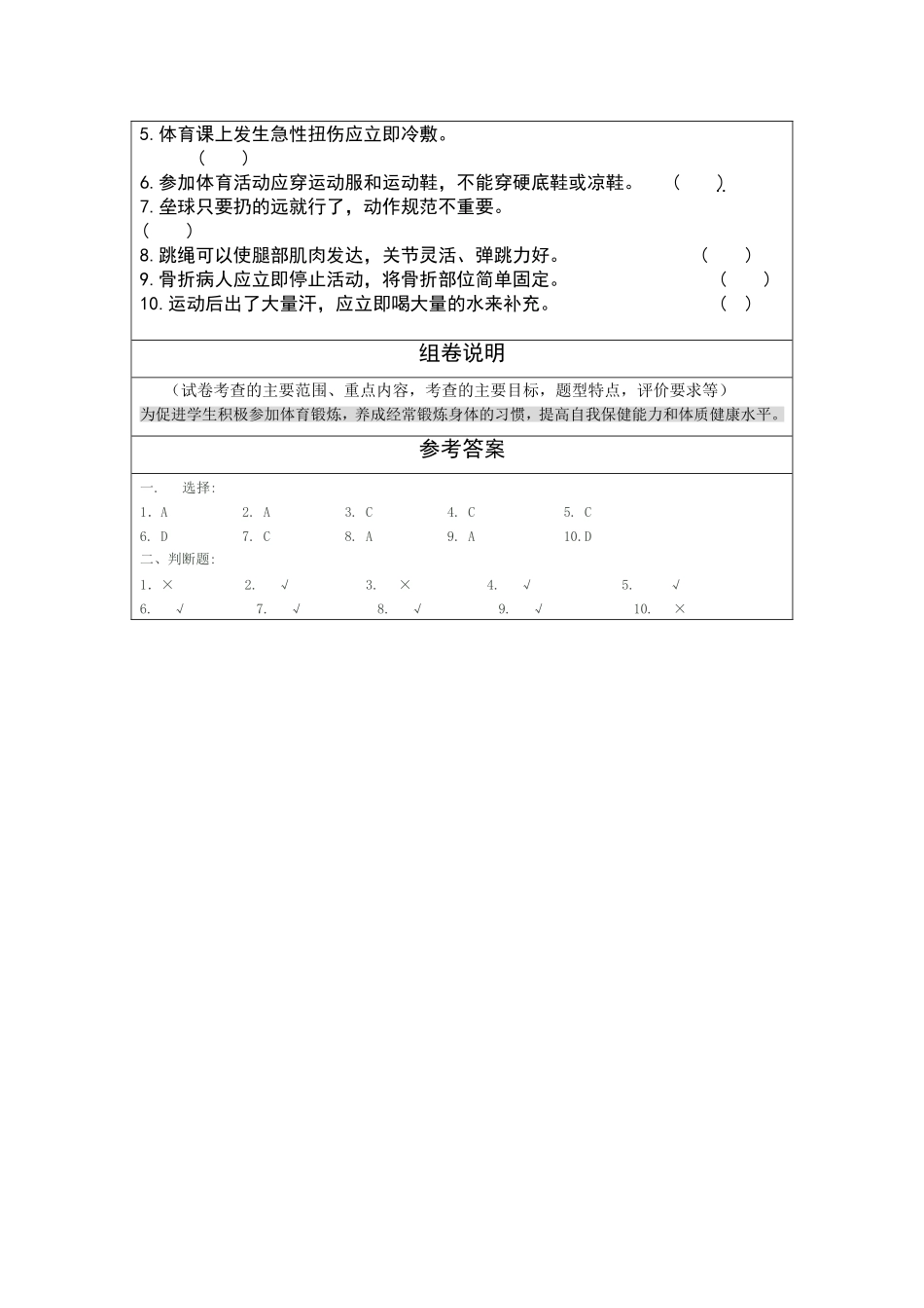 郭超单元测试卷及组卷说明参考表单_第2页