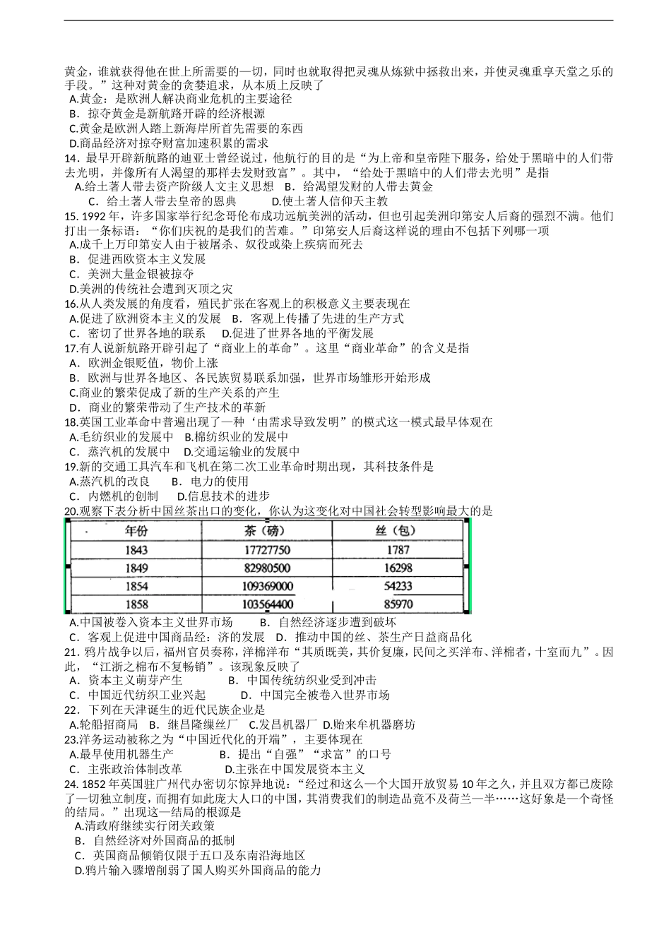 天津市和平中学2014年高一下学期期中考试历史试卷-(2)_第2页