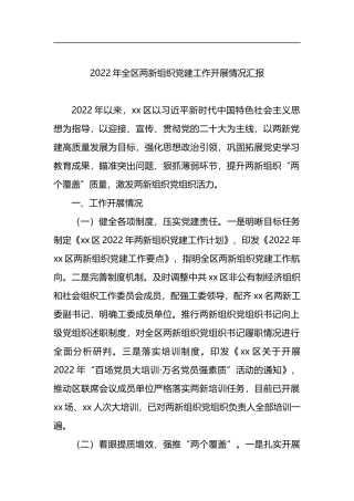 2022年全区两新组织党建工作开展情况汇报