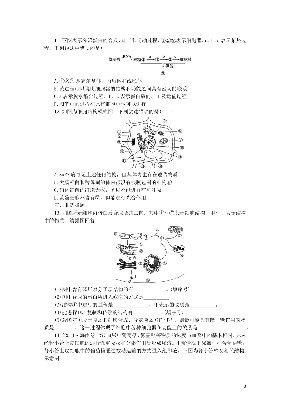 【金牌学案】高考生物二轮专题复习-第一部分训练2-细胞的基本结构-新人教版_第3页