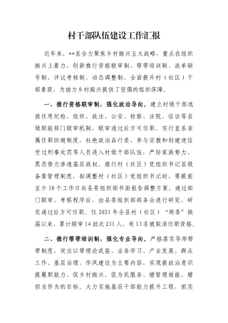 村干部队伍建设工作汇报