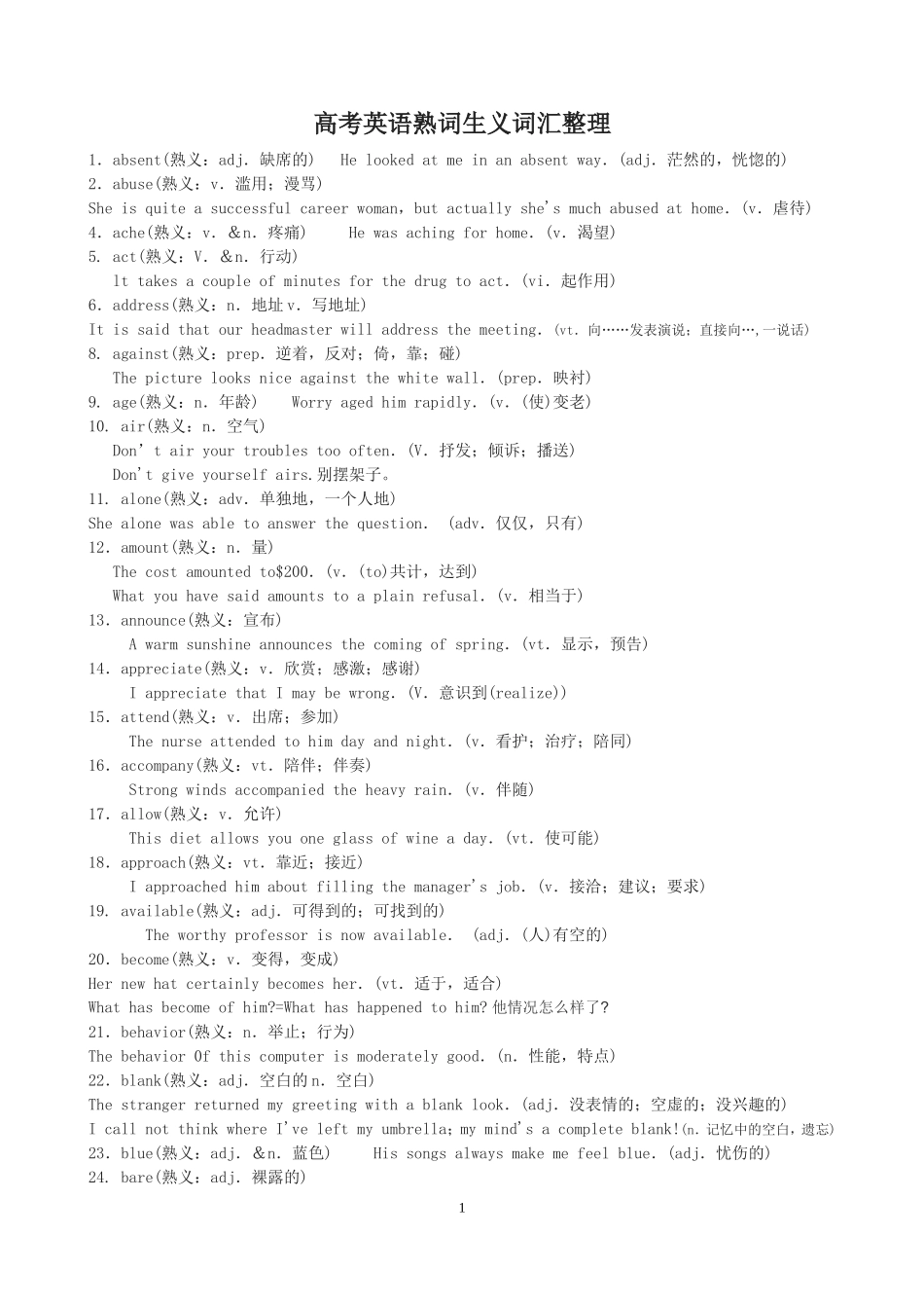 高考英语熟词生义词汇整理[1]_第1页