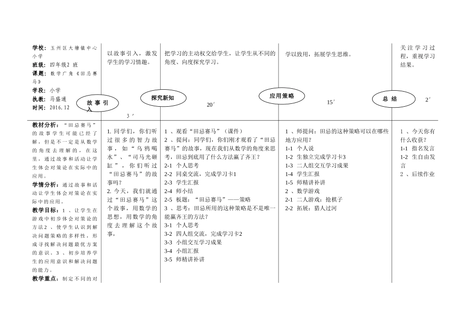 小学人教四年级数学数学广角—田忌赛马_第1页