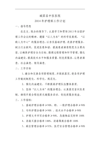 2014年中医院护理部工作计划