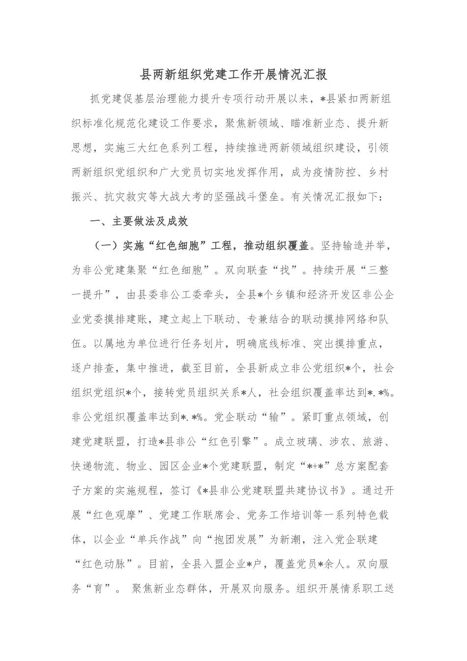县两新组织党建工作开展情况汇报_第1页