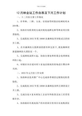 12月林业站工作自荐及下月工作计划