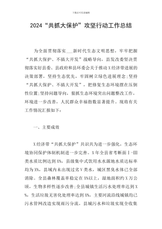 2024“共抓大保护”攻坚行动工作总结