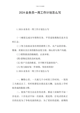 2024业务员一周工作计划怎么写