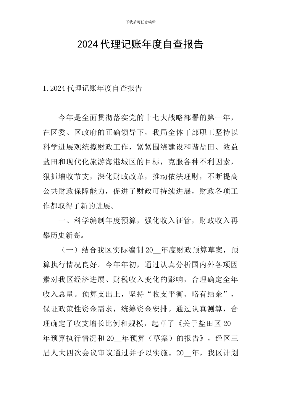 2024代理记账年度自查报告_第1页