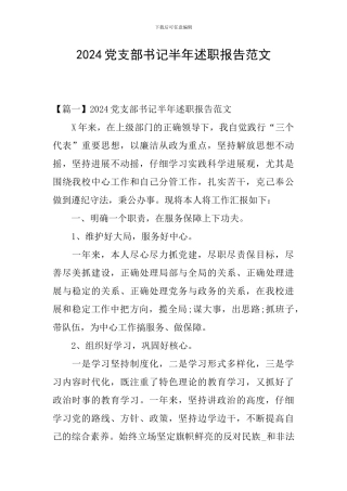 2024党支部书记半年述职报告范文
