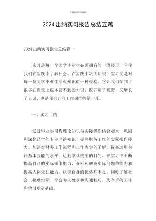 2024出纳实习报告总结五篇