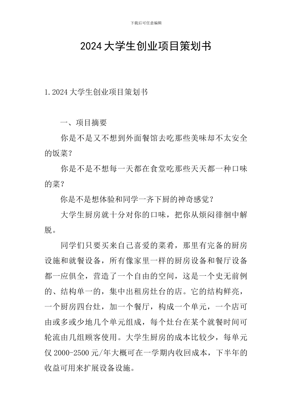 2024大学生创业项目策划书_第1页