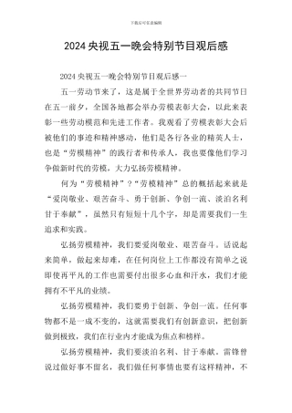 2024央视五一晚会特别节目观后感