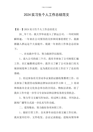 2024实习生个人工作总结范文