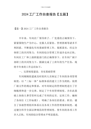 2024工厂工作自查报告