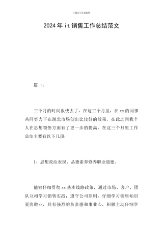 2024年it销售工作总结范文