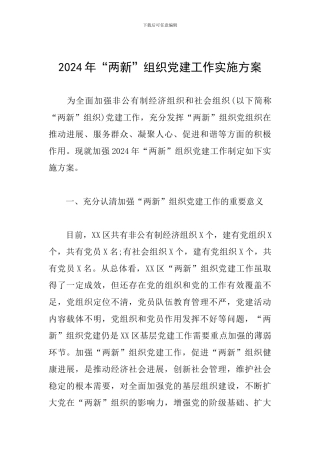 2024年“两新”组织党建工作实施方案