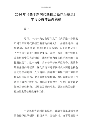 2024年《关于新时代新担当新作为意见》学习心得体会两篇稿