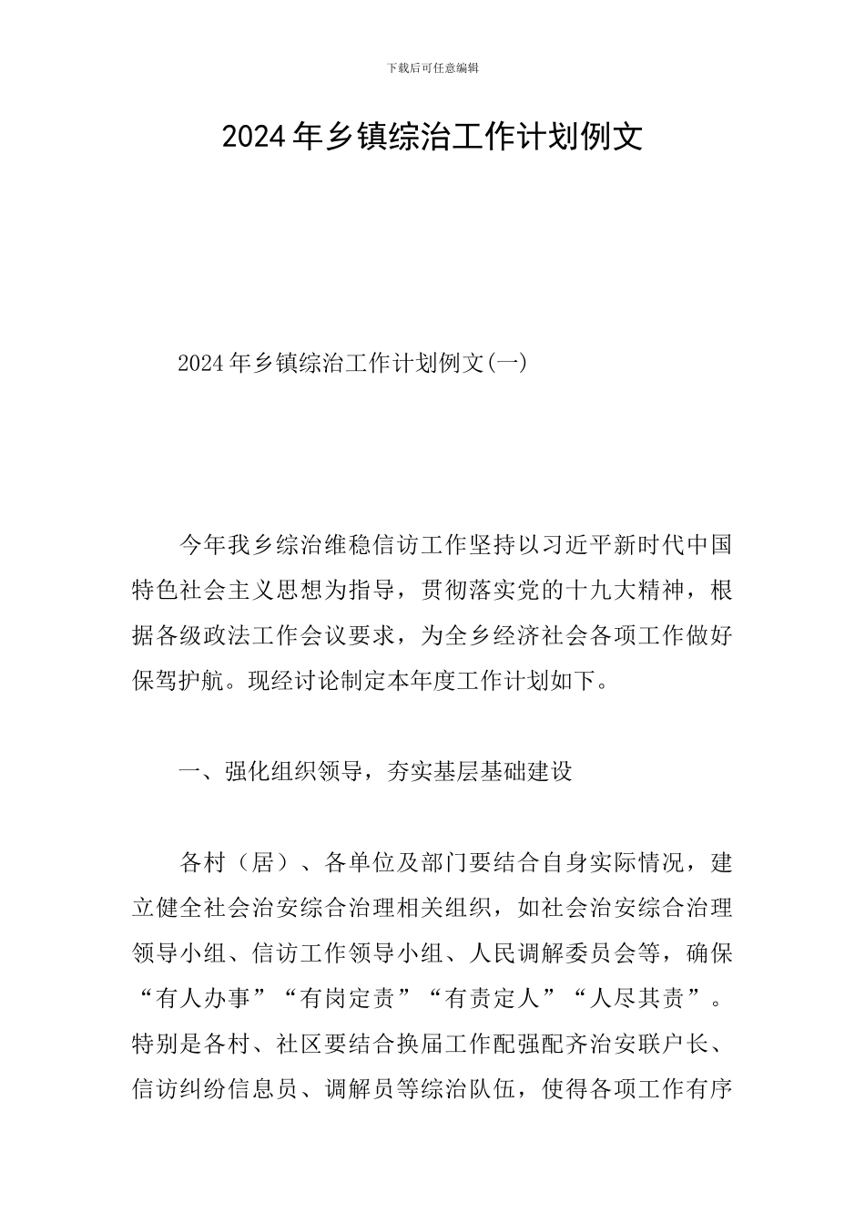 2024年乡镇综治工作计划例文_第1页