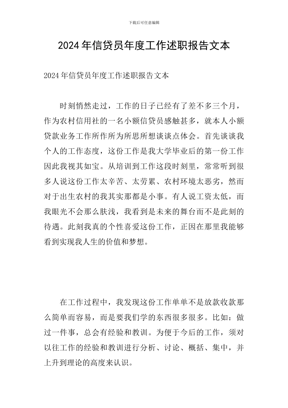 2024年信贷员年度工作述职报告文本_第1页