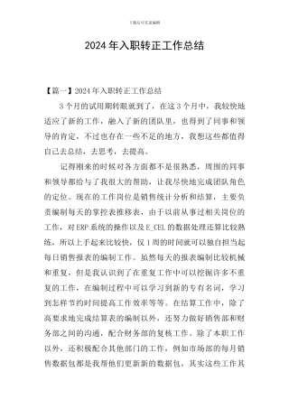 2024年入职转正工作总结
