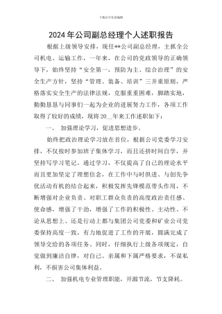 2024年公司副总经理个人述职报告