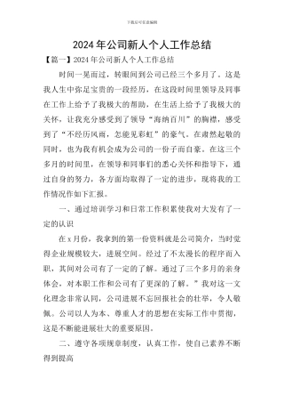 2024年公司新人个人工作总结