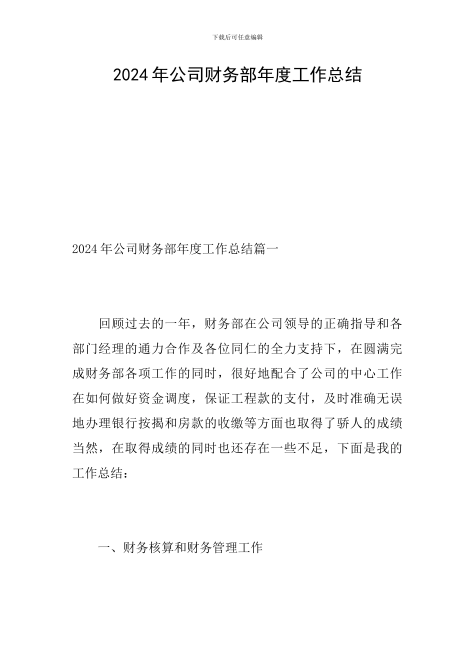 2024年公司财务部年度工作总结_第1页