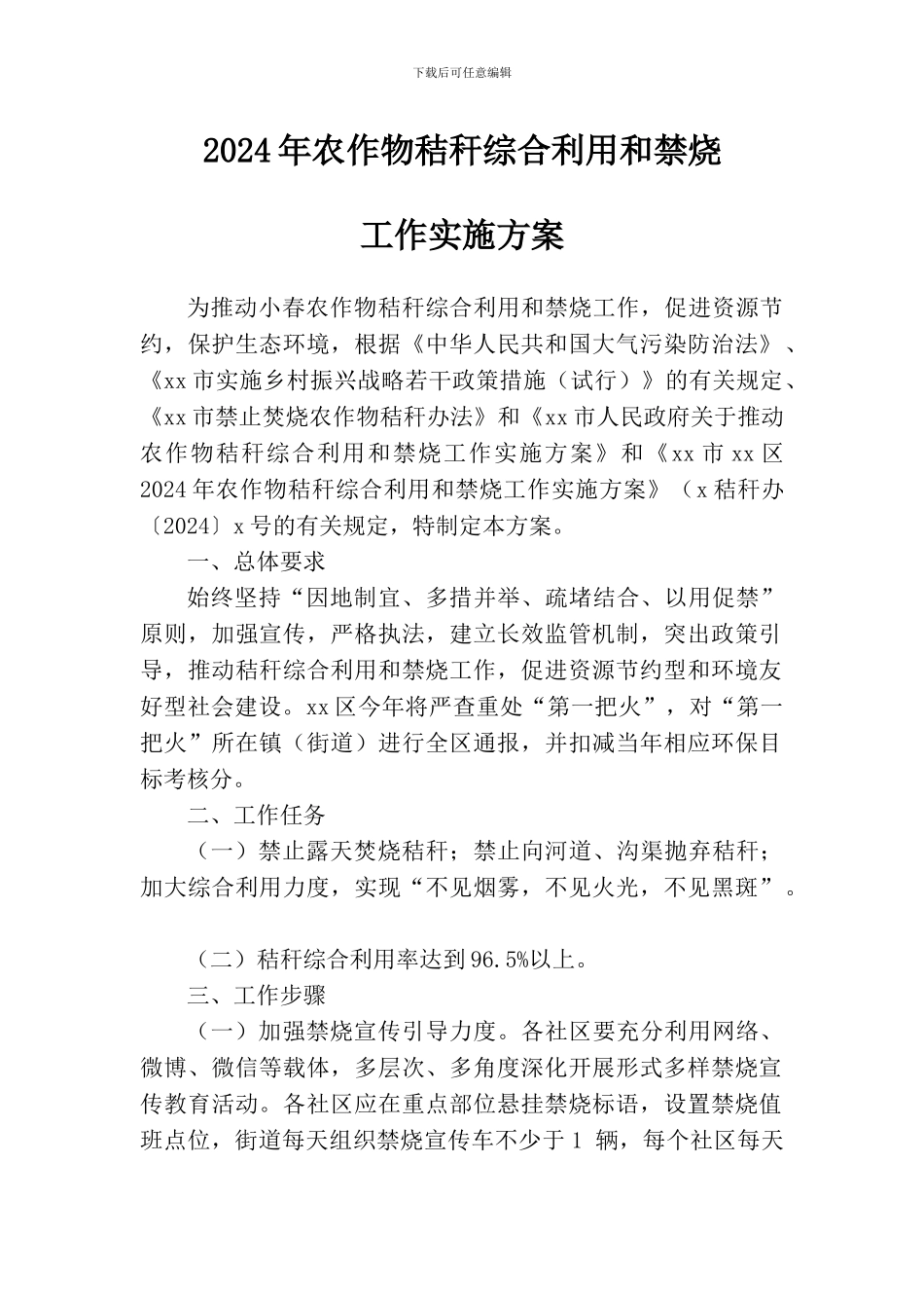 2024年农作物秸秆综合利用和禁烧工作实施方案_第1页