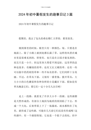 2024年初中暑假发生的趣事日记3篇