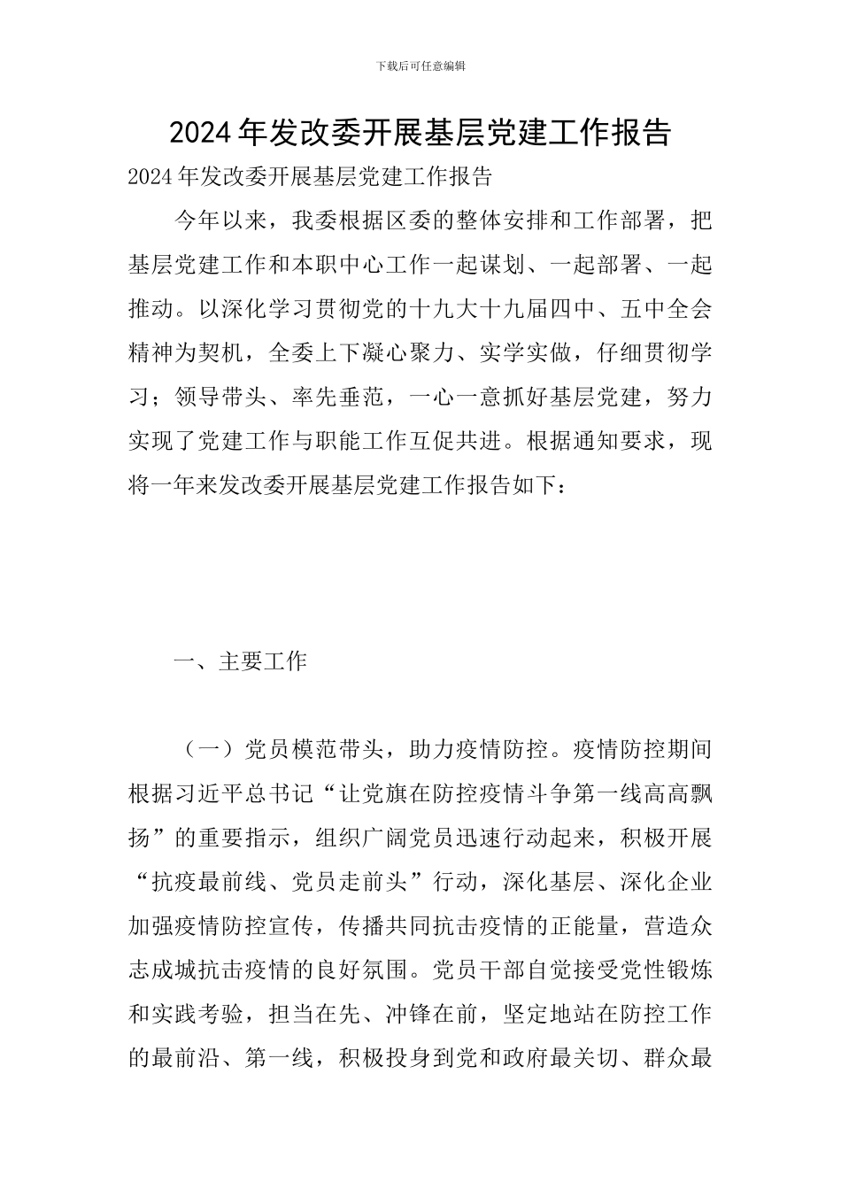 2024年发改委开展基层党建工作报告_第1页