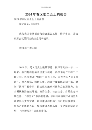 2024年在区委全会上的报告