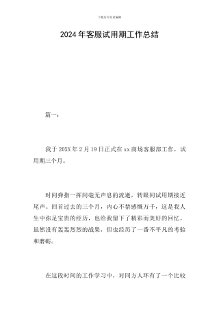 2024年客服试用期工作总结