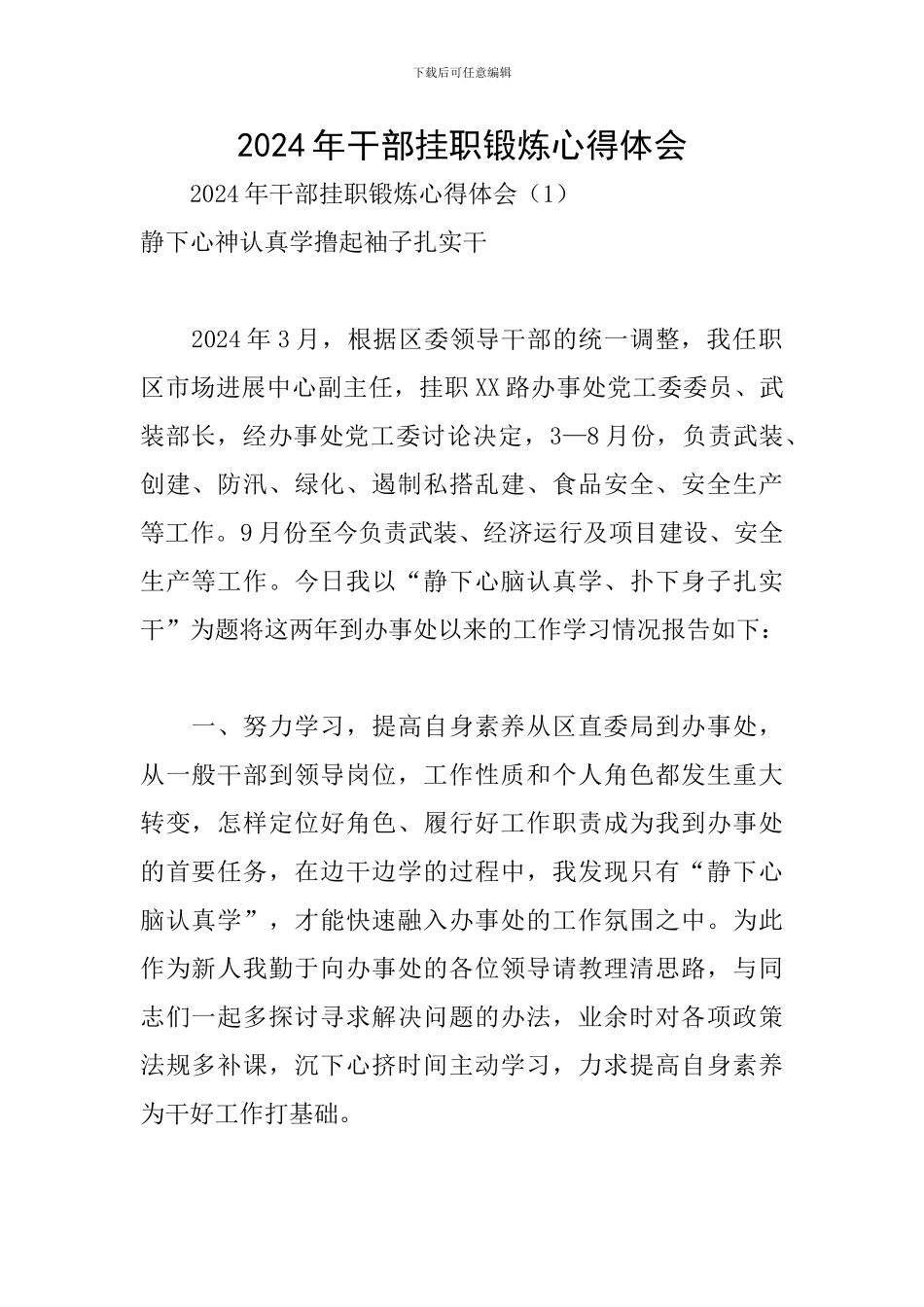 2024年干部挂职锻炼心得体会_第1页