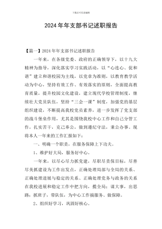 2024年年支部书记述职报告