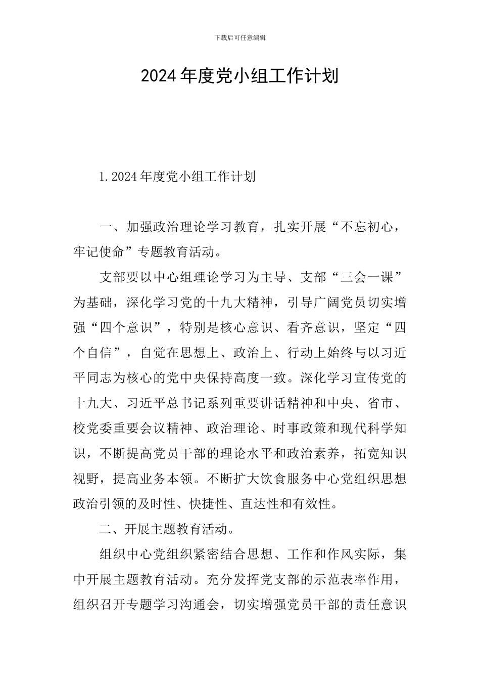 2024年度党小组工作计划_第1页