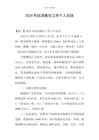 2024年抗洪救灾工作个人总结