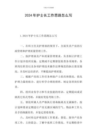2024年护士长工作思路怎么写