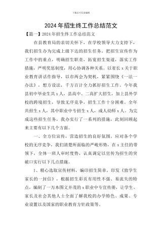 2024年招生终工作总结范文