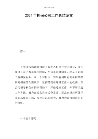 2024年担保公司工作总结范文