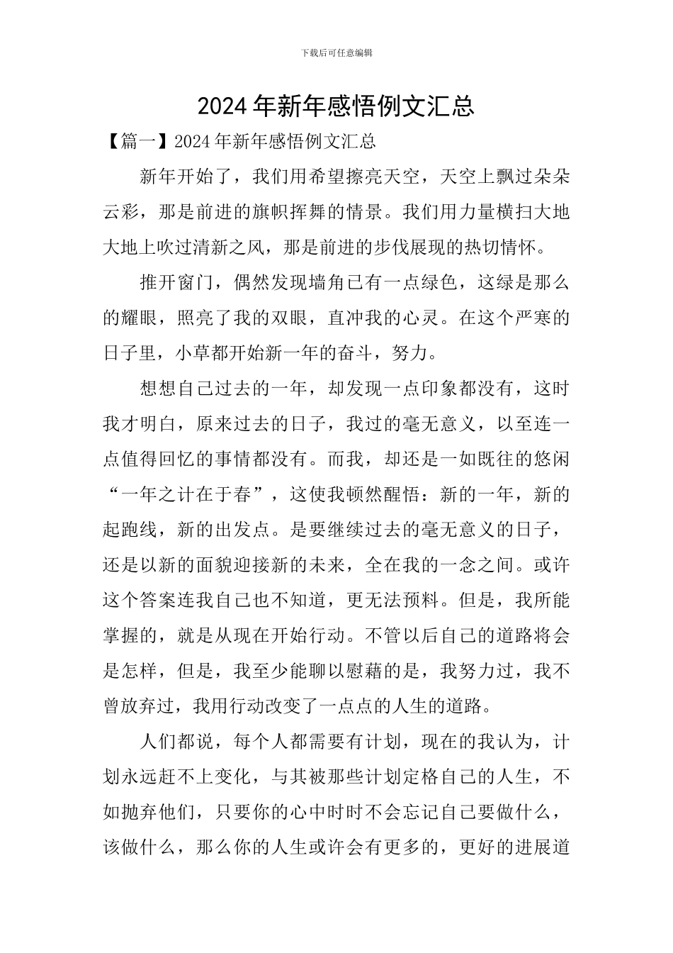 2024年新年感悟例文汇总_第1页