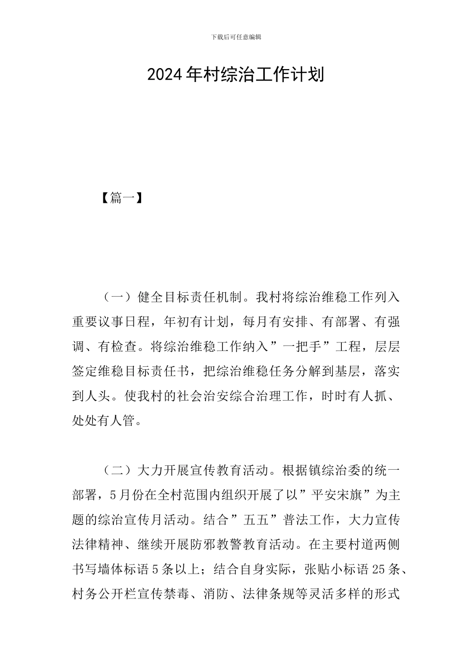 2024年村综治工作计划_第1页