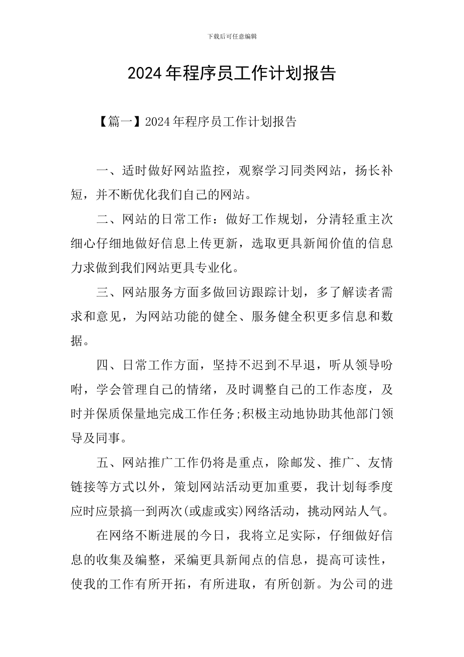 2024年程序员工作计划报告_第1页