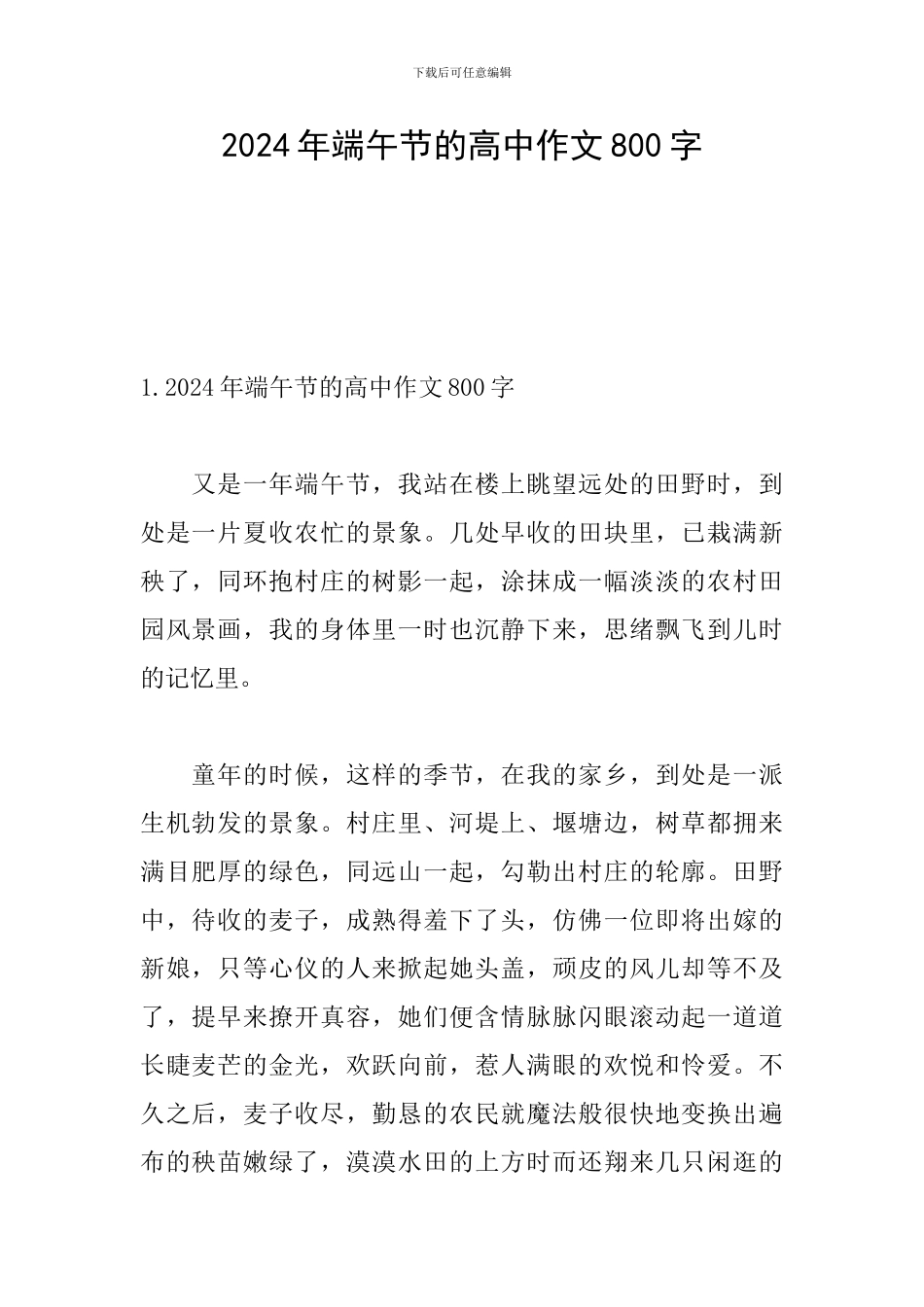 2024年端午节的高中作文800字_第1页