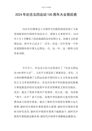 2024年纪念五四运动100周年大会观后感