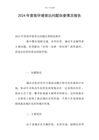 2024年营商环境突出问题自查情况报告