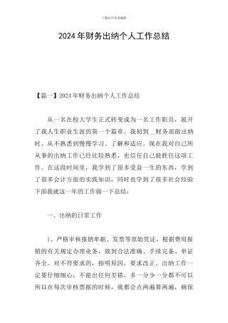 2024年财务出纳个人工作总结