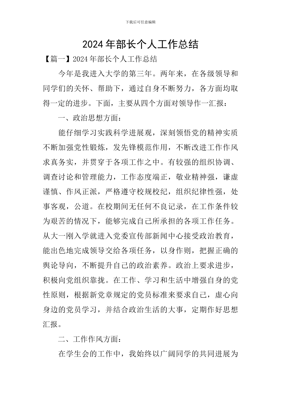 2024年部长个人工作总结_第1页