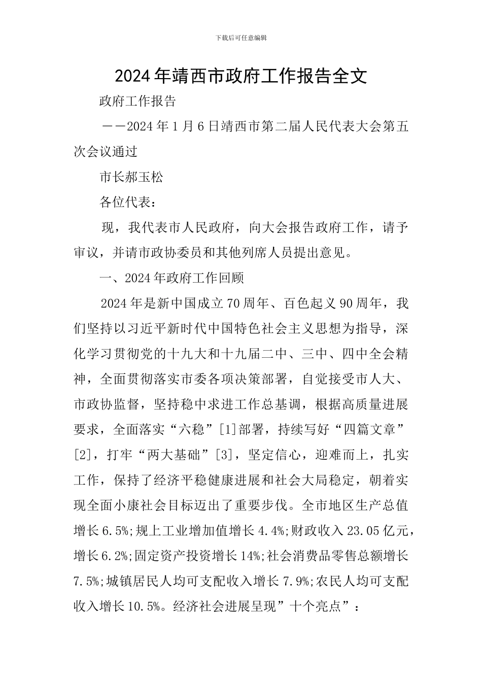 2024年靖西市政府工作报告全文_第1页